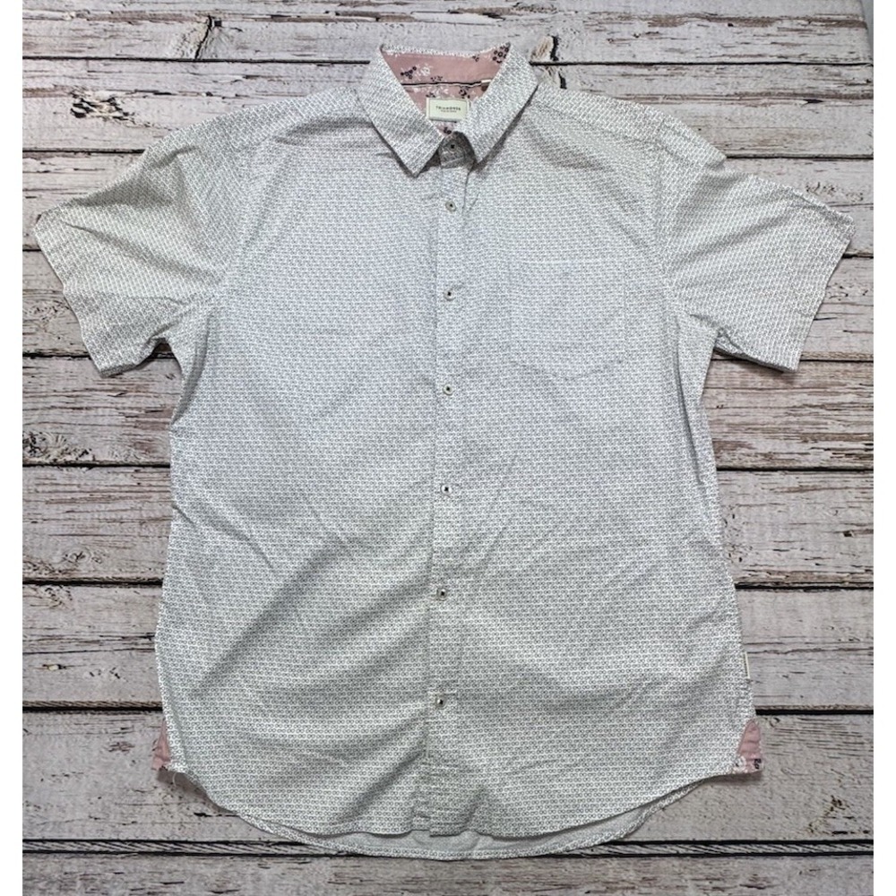 7 Diamonds Shirt Men's Large Button Down Short Sleeve Eyeglass Print Black White